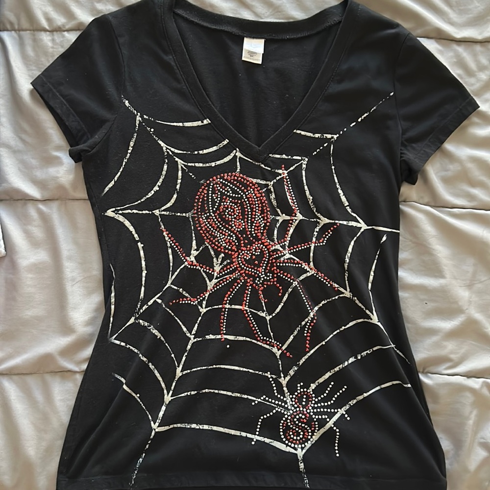 Y2K V-Neck Emo Spider Tee ~ 🕷️